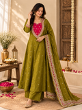Vesh Olive Green Mirror Work Embroidered Chanderi Silk Anarkali Set