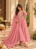 Vesh Soft Pink Hand Embroidered Maslin Silk Anarkali Kurta Set