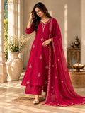 Vesh Rani Pink Mull Silk Minimal Embroidered A Line Kurta Set