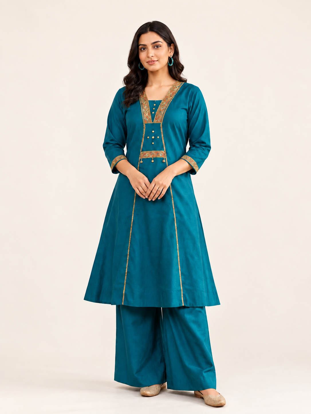 Vesh Teal Pure Cotton Handcrafted Co-ord Set