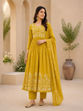 Vesh Mustard Yellow Cotton Embroidered Anarkali Kurta Set