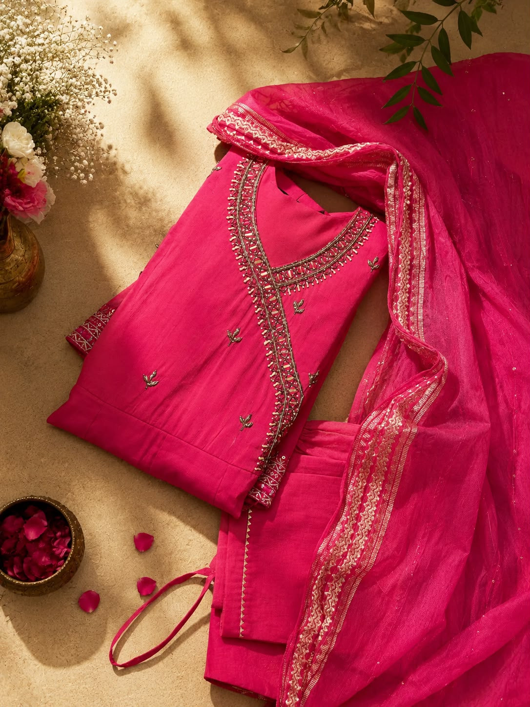 Vesh Magenta Silk Anarkali Kurta Set