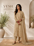 Vesh Tan Brown Cotton Embroidered A Line Kurta Set
