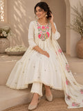 Vesh Cream Floral Cotton Pearl Embroidered Anarkali Kurta Set