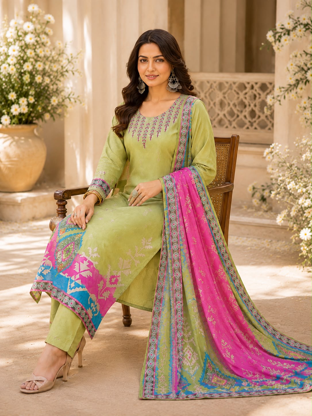 Vesh Green Viscose Rayon Digital Print Kurta Set