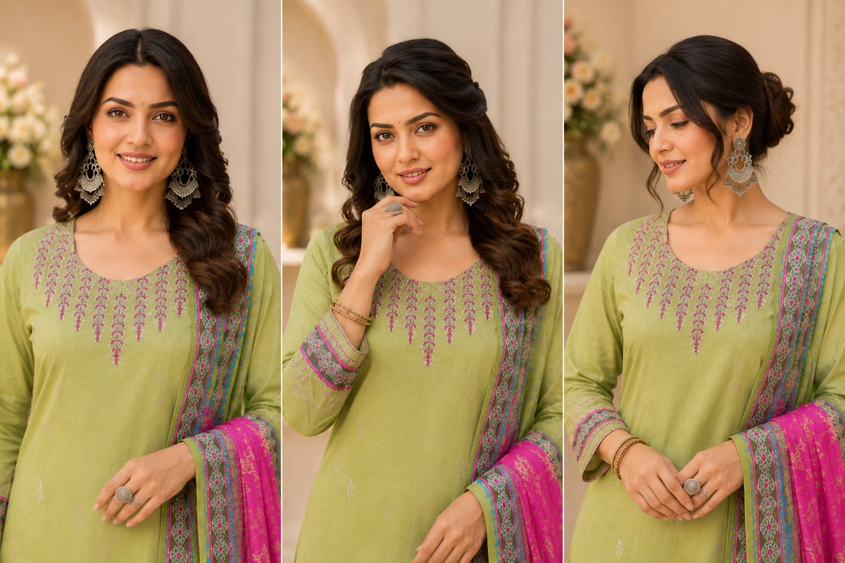 Vesh Green Viscose Rayon Digital Print Kurta Set