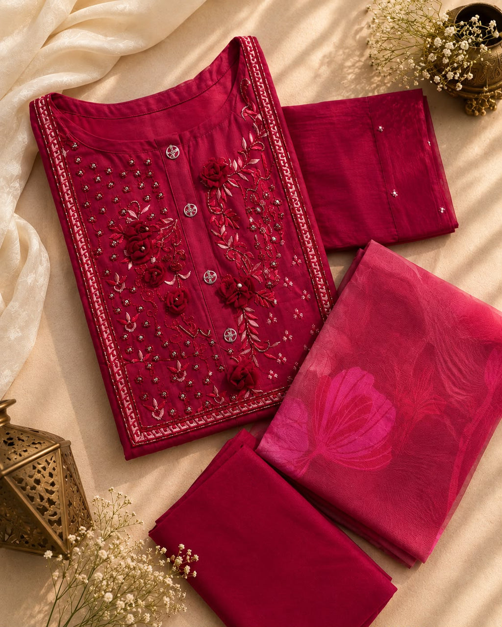 Vesh Maroon Motif Silk Blend Kurta Set