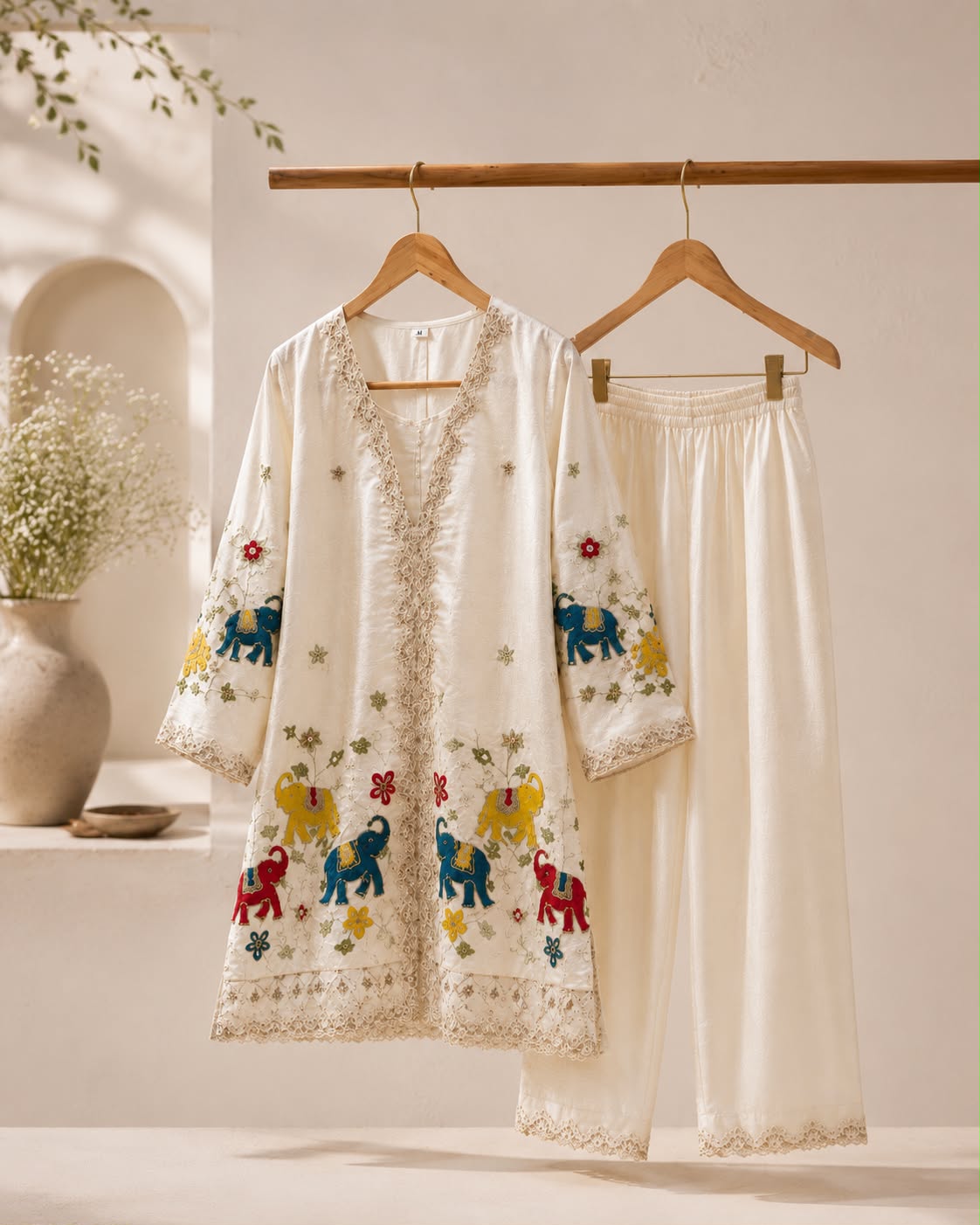 Vesh Ivory Bloom Embroidered  Co-ords Set