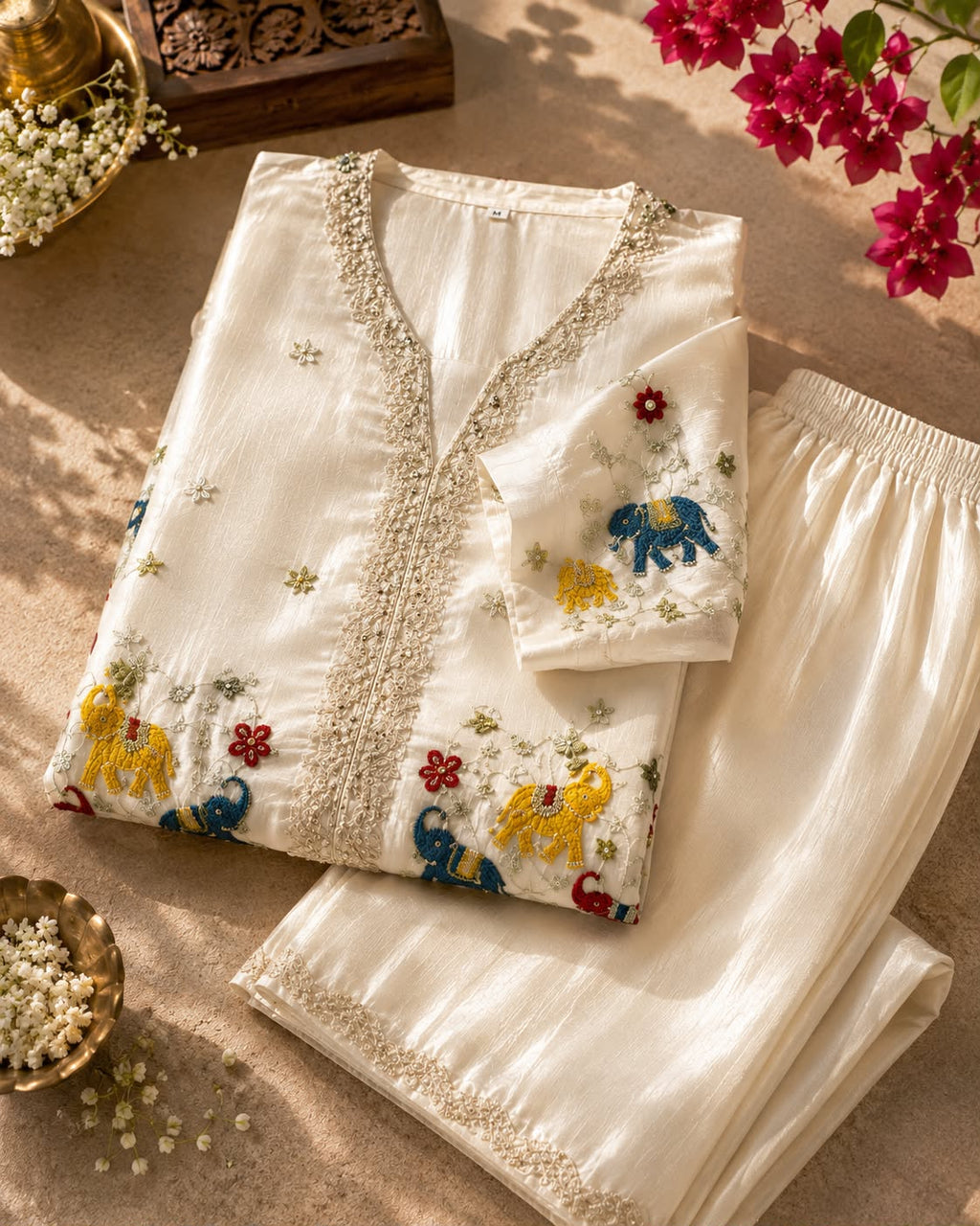 Vesh Ivory Bloom Embroidered  Co-ords Set