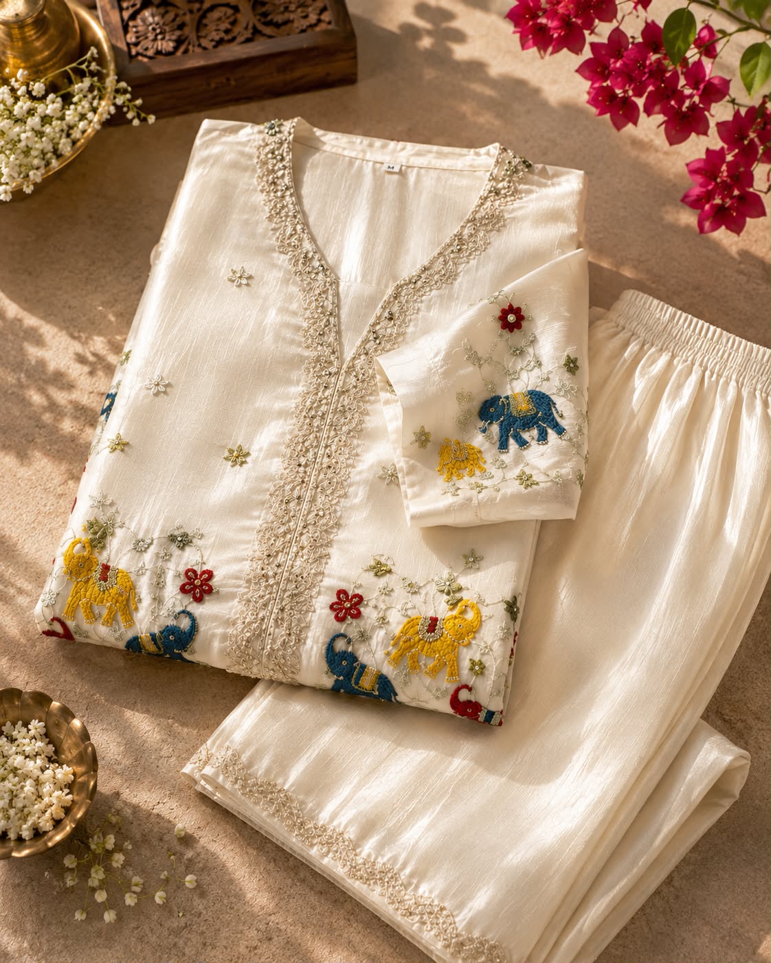 Vesh Ivory Bloom Embroidered  Co-ords Set