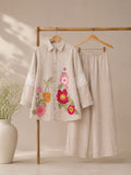 Vesh Beige Mocha Linen Bloom Co-ord Set