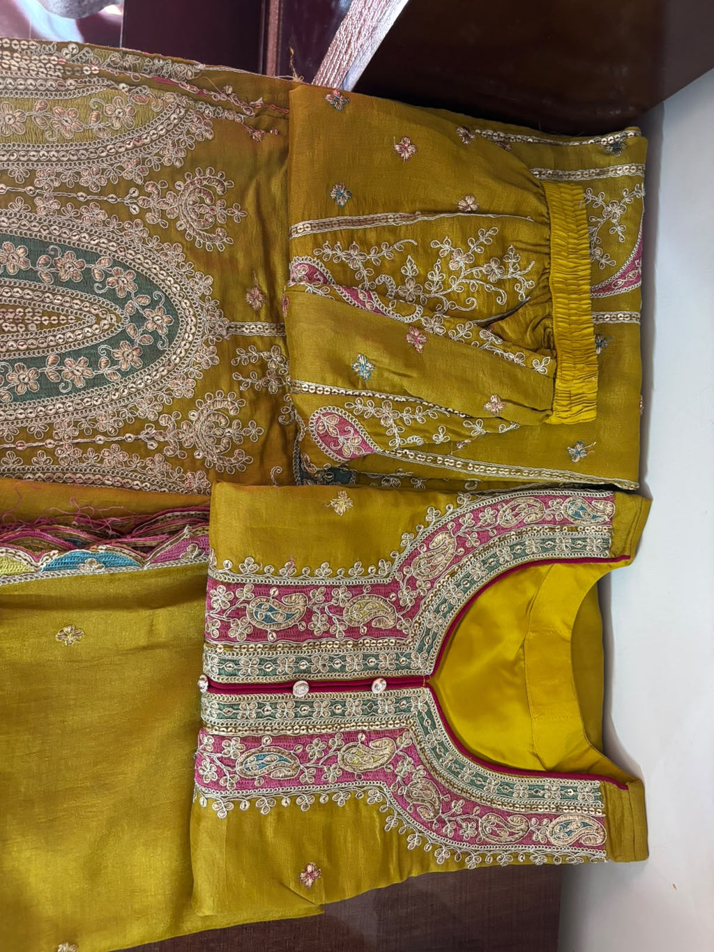 Vesh Mustard Yellow Viscose Silk Multi Color Embroidered Kurt With Sharara