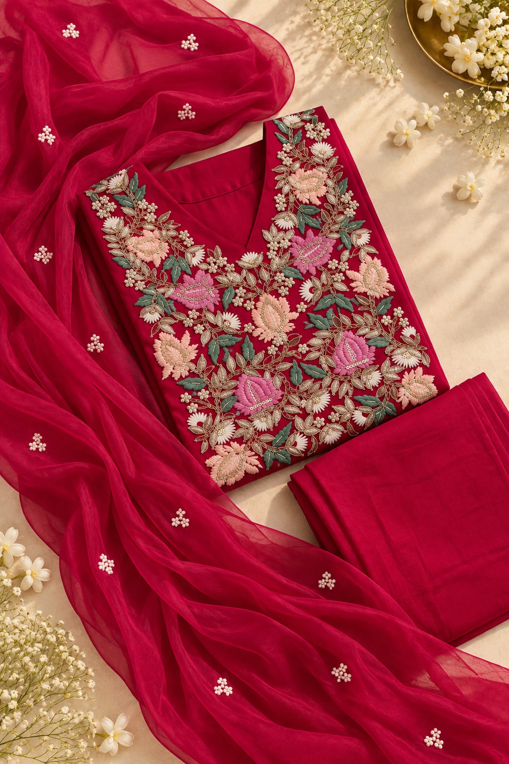 Vesh Magenta Rich Floral Mull Silk Anarkali Kurta Set