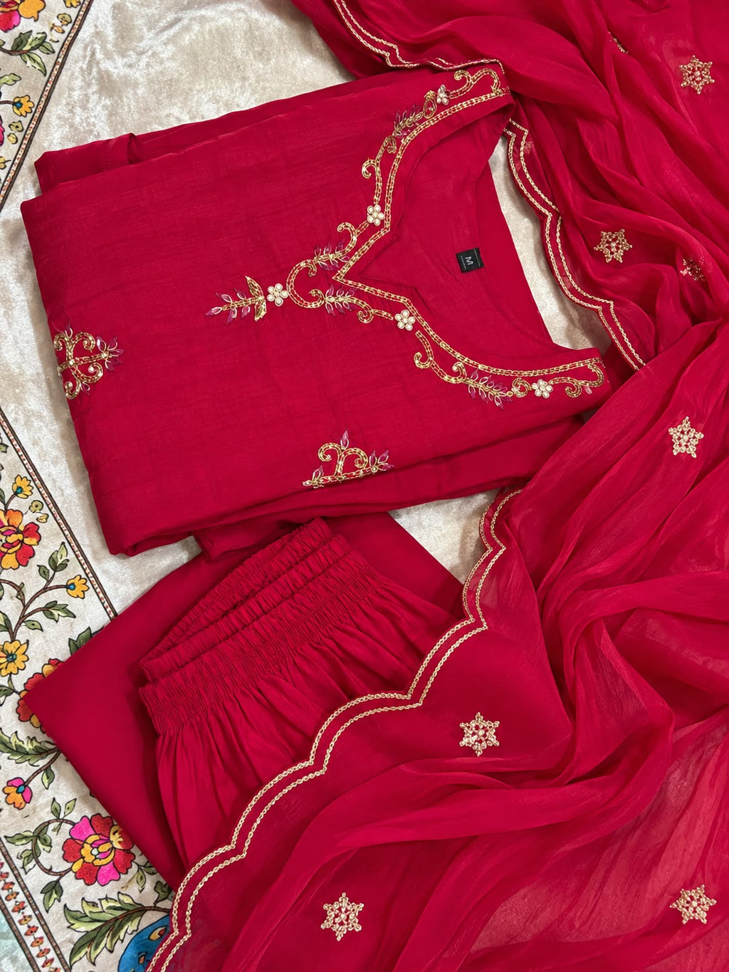 Vesh Rani Pink Mull Silk Minimal Embroidered A Line Kurta Set