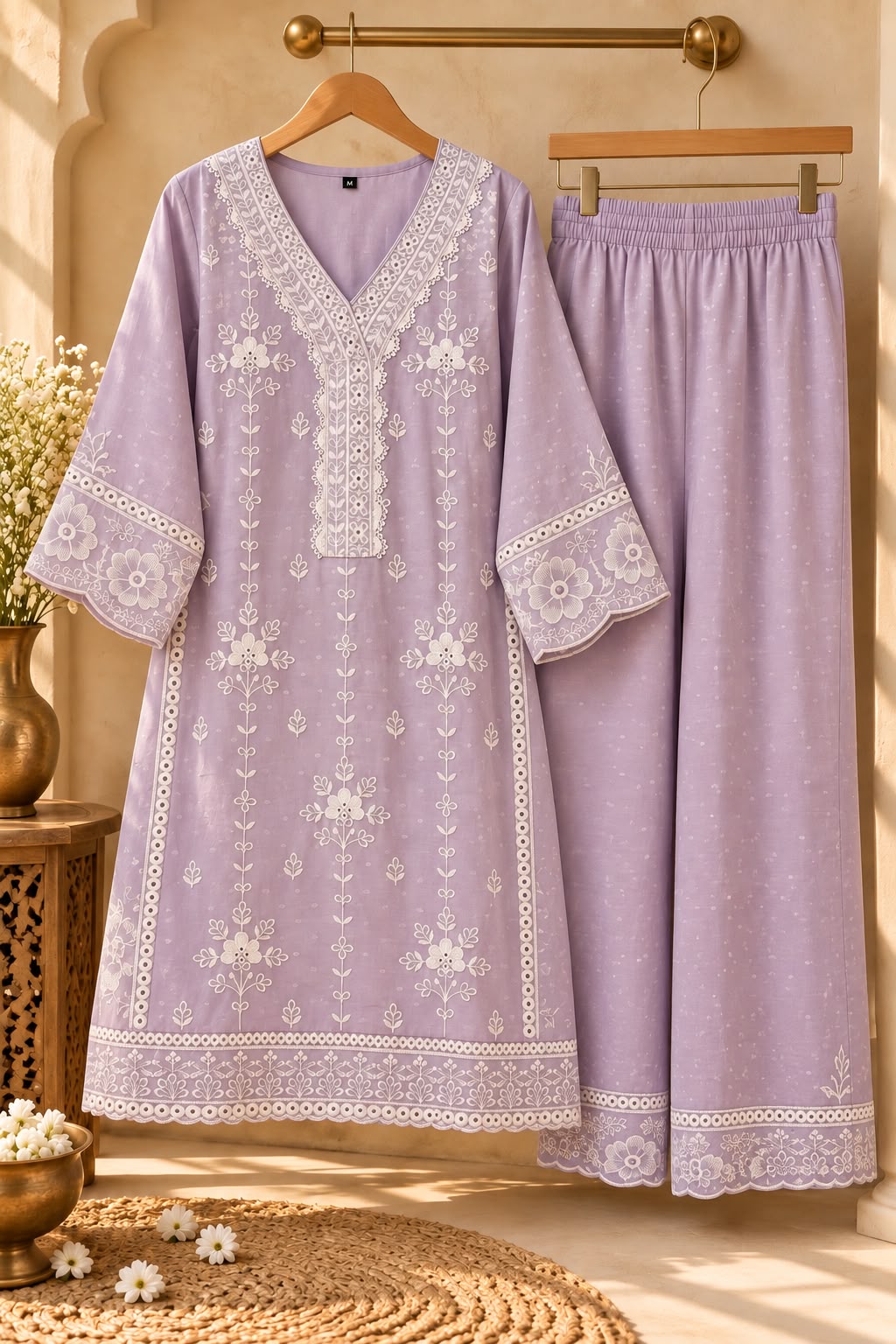 Vesh Lilac Pure Cotton Chikankari Co-ord Set
