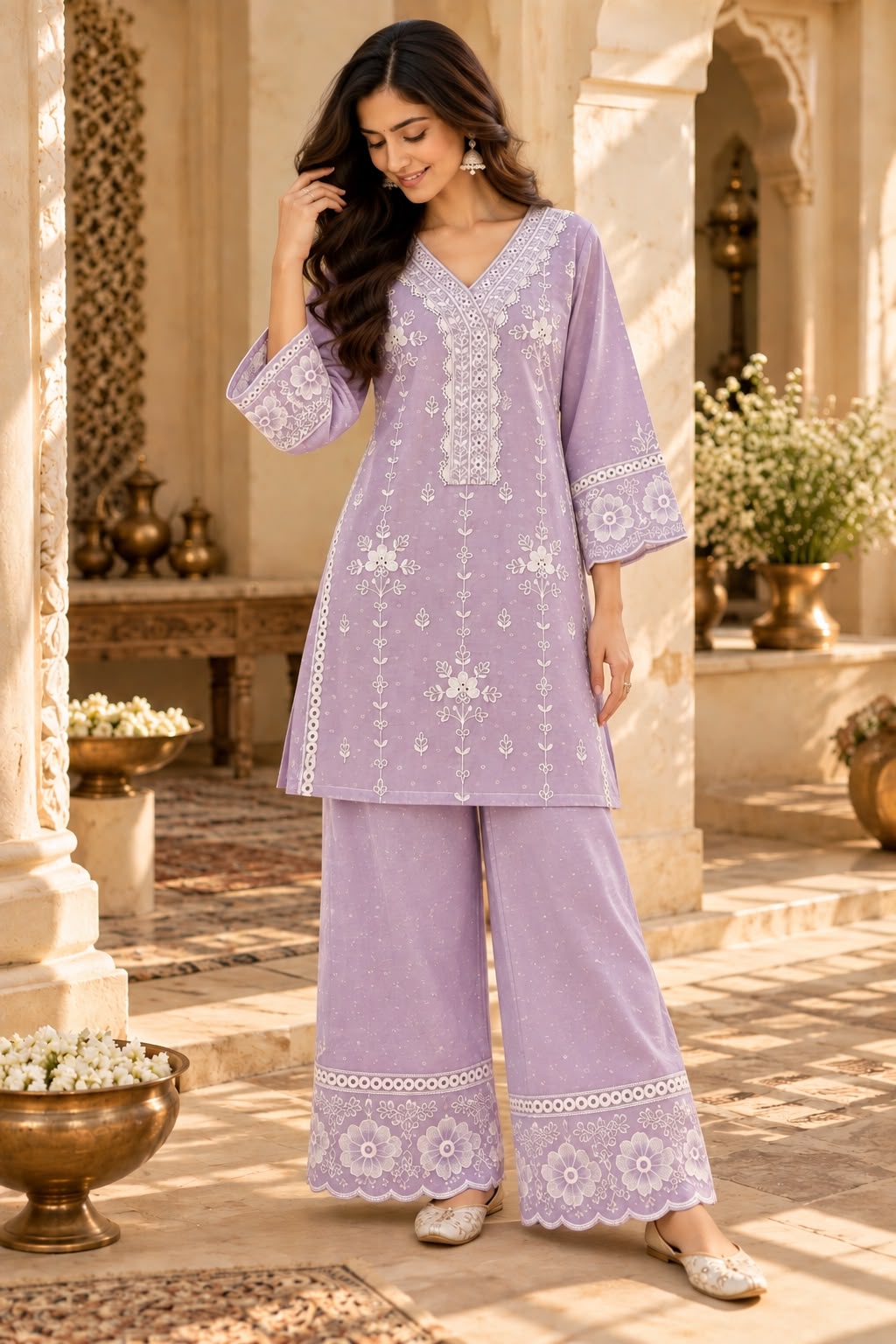 Vesh Lilac Pure Cotton Chikankari Co-ord Set