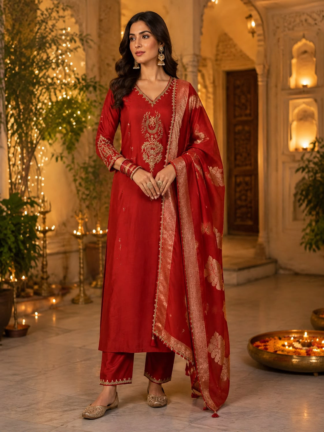Vesh Rust Zari Sequin Embroidered Kurta Set